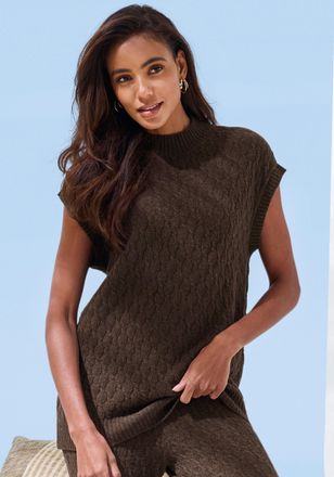 French Connection Pullunder FRENCH CONNECTION, Damen, Gr. 32/34, braun, Strick, Obermaterial: 33% Nylon, 32% Polyacryl, 30% Baumwolle, 5% Elasthan, Zopfmuster, figurums