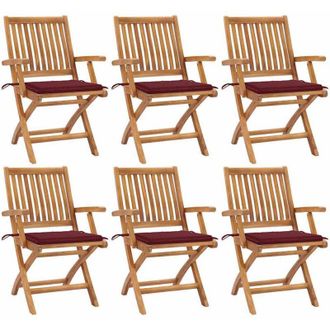 vidaXL Sillas De Jard&iacute;n Plegables 6 Uds Madera Maciza Teca Con Cojines Vidaxl