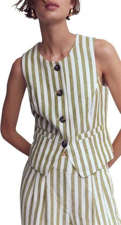 Boden Stripe Linen Vest in Mayfly Stripe at Nordstrom, Size 12