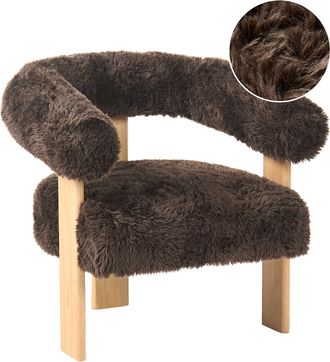 Beliani Sill&oacute;n Retro Sal&oacute;n Tapizado De Pelo Sint&eacute;tico Patas De Madera Marr&oacute;n Claro Y Marr&oacute;n Oscuro Ilbro
