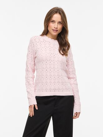 Vila Rundhalspullover VILA VILOWEN L/S POINTELLE KNIT TOP/PB, Damen, Gr. XL, cherry blossom, Strick, Obermaterial: 90% Baumwolle, 10% Nylon, unifarben, nor