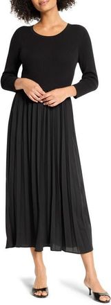 Nic+Zoe Kyrie Long Sleeve Pleated Mixed Media Maxi Dress in Black Onyx at Nordstrom, Size X-Large