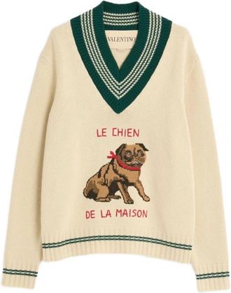 Valentino Garavani Witte Sweater Collectie - Heren - V-hals truien - Beige - L - Truien & Vesten