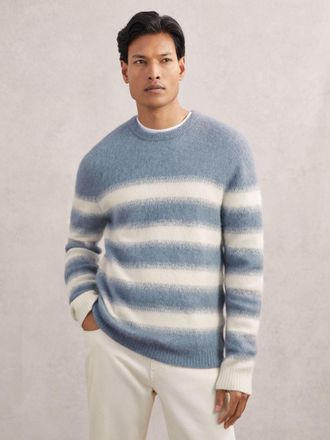 Reiss Soft Blue & white Wool-alpaca Blend Stripe Jumper, Xxl