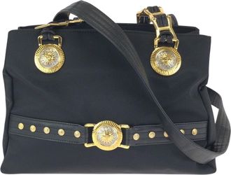 Versace Nylon Leather Shoulder Tote Bag
