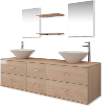vidaXL Conjunto De Muebles De Ba&ntilde;o Con Lavabo Y Grifo 9 Piezas Beige Vidaxl