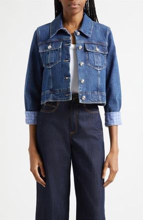 Cinq &agrave; Sept Lexie Crop Denim Jacket in Bleu Crush/Ultramarine Multi at Nordstrom, Size Xx-Small