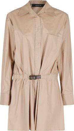 Federica Tosi Camel Poplin Leather-Belted Cotton Dress