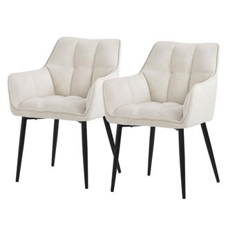 ML Design Ml-design - 2x Sillas De Comedor De Rizo Con Respaldo Y Reposabrazos Asientos Crema Con Tapizado Grueso Y Patas De Metal Sill&oacute;n Dise&ntilde;o Ergon&oacute;mico Mode