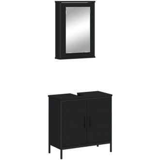 vidaXL Juego De Muebles De Ba&ntilde;o 2 Pzas Madera Contrachapada Negro Vidaxl