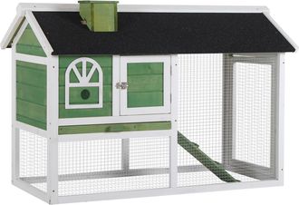 OEM Jaula Para Conejos Grande 120x60x79 Cm Con Techo Asf&aacute;ltico Bandeja Extra&iacute;ble Escalera Y Chimenea Para Exterior Verde