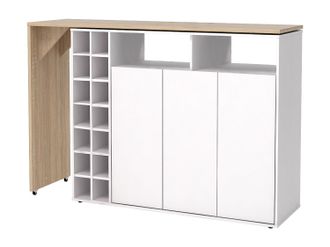 Vente-Unique Mueble de bar giratorio con almacenaje - blanco y natural - VINALO