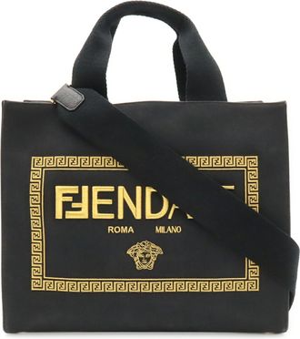 Fendi Black Gold Canvas Shoulder Bag Tote Bag (Pre-Owned)