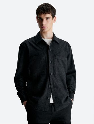 Calvin Klein Mens Wool Blend Relaxed Button-Down Shirt - Black - XXXL