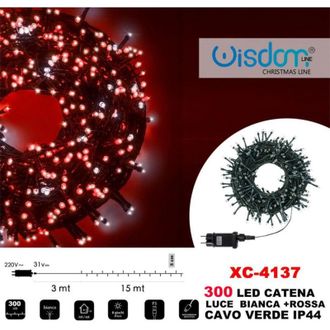 Trade Shop Trade Shop - 300-luces Led Luci&eacute;rnagas Cadena De Luces Blanco + Rojo Cable Verde Ip44 Xc-4137