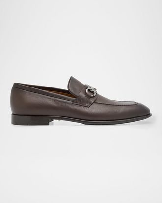 Ferragamo Men & apos;s Foster Grained Leather Gancini Bit Loafers
