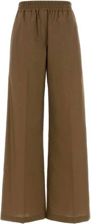 Brunello Cucinelli Brunello Cucinelli, Wide Trousers, female, Brown, Size: S Cotton-Blend Wide-Leg Pants