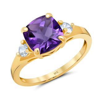 MAX + STONE 10k Yellow or White Gold Cushion Cut Gemstone Three Stone Ring