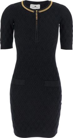 Elisabetta Franchi Mini-jurk met ruitpatroon - Dames - Korte kleedjes - Zwart - XS - Wol - Kleedjes