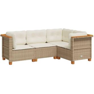 vidaXL Vidaxl - Set Divano da Giardino 4 pz con Cuscini Beige in Polyrattan