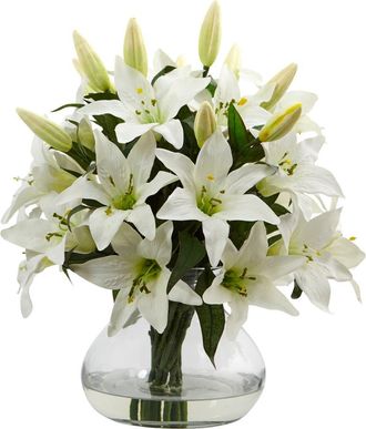Nearly Natural 16-in Lily Artificial Arrangement with Glass Vase in White at Nordstrom
