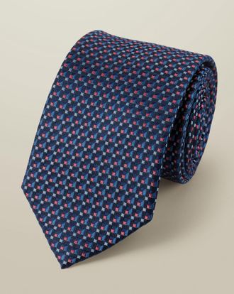 CHARLES TYRWHITT Silk Patterned Tie - Navy & Pink Size OSFA by Charles Tyrwhitt