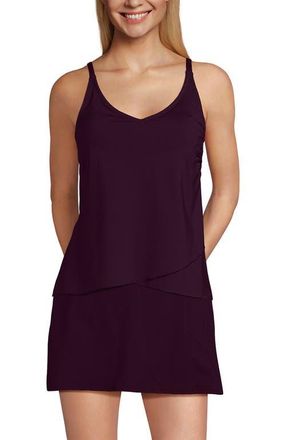 Lands End D-Cup Chlorine Resistant V-Neck Tulip Hem Tankini Swimsuit Top with Adjustable Straps in Dark Wine at Nordstrom, Size X-Large