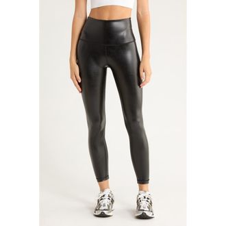 90 Degree by Reflex Disco Fever Liquid Faux Leather High Waist Ankle Leggings in Black at Nordstrom Rack, Size Small