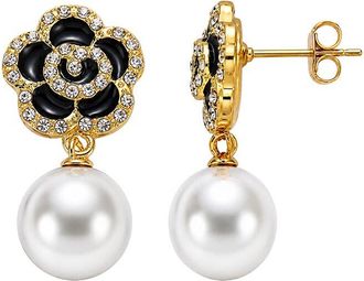 Liv Oliver 18K Plated 12Mm Pearl Cz Earrings