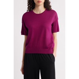 Eileen Fisher Short Sleeve Organic Cotton Blend Sweater in Sangria at Nordstrom Rack, Size X-Small
