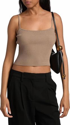 Staud Soleil Soft Ribbed Cropped Tank Top In Taupe