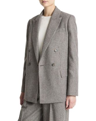 Vince Houndstooth Double Breasted Wool-Blend Blazer