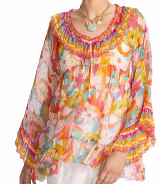 Johnny Was Ruffle Tie Blouse In Multicolor