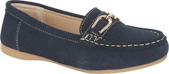 Jo & Joe Womens Suede Comfort Loafers with Gold Buckle - Cushioned Slip-On Casual Flats for Everyday Wear Sizes 4-8 (Navy, UK Footwear Size System, Adult, Wome