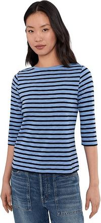 Nic+Zoe 3/4 Sleeve Stripe Envelope Boat T-Shirts Womens Clothing Blue : SM, Modal