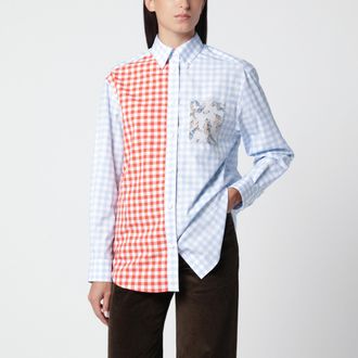 Loewe Camicia patchwork azzurra e arancione in cotone