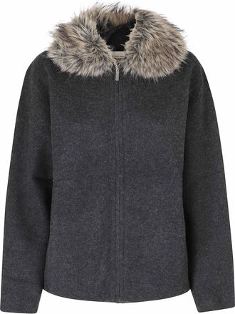 Semicouture Grey Arabella Faux Fur Collar Wool Zip Jacket