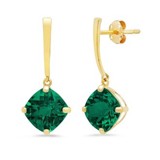 MAX + STONE 14k Yellow Gold Solitaire Cushion-Cut Gemstone Drop Earrings (8mm)