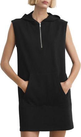 Mango Half Zip Hooded Nightgown in Black at Nordstrom, Size Medium