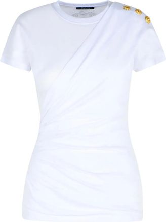 Balmain shoulder-buttons draped T-shirt - women - Cotton - L - White