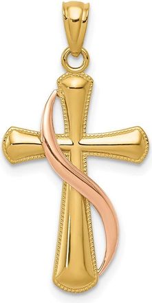Diamond2Deal 14k Two-tone Gold Polished Cross Drape Pendant
