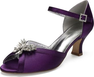 Generic Low Heel Wedding Shoes Womens Peep Toe Mid Bridal Shoes Wedding Heels Bridal Evening Party Dress Shoes 6.5Cm,Purple,6 UK