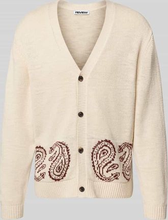 Review Strickjacke mit V-Ausschnitt in Ecru, Größe XXL