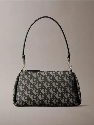 Calvin Klein Womens Pleat Monogram Logo Shoulder Bag - Black
