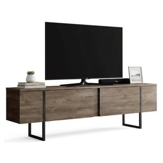 Dmora Dmora - Mueble De Televisi&oacute;n Centaurus, Aparador De Sal&oacute;n, Mueble Bajo Para Tv, Base De Pared Equipada, 180x30h50 Cm, Nogal Y Negro, Con Embalaje Refo
