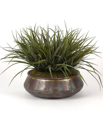 D&W Silks Inc Green Wild Grass In Aged Copper Bowl