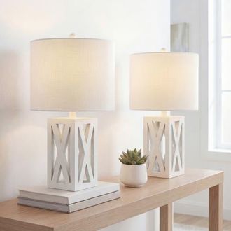 Jonathan Y Designs Stewart 21.5 Farmhouse Wood LED Table Lamp in White at Nordstrom