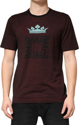 Dolce & Gabbana Maroon DG Crown Cotton Crew Neck Men Mens T-shirt
