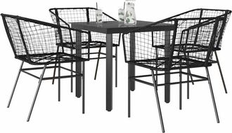 vidaXL Juego De Comedor Jard&iacute;n 5 Piezas Rat&aacute;n Sint&eacute;tico Vidrio Negro Vidaxl