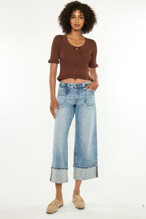 Kancan Anley Mid Rise Crop Wide Jeans in Medium Wash at Nordstrom, Size 26